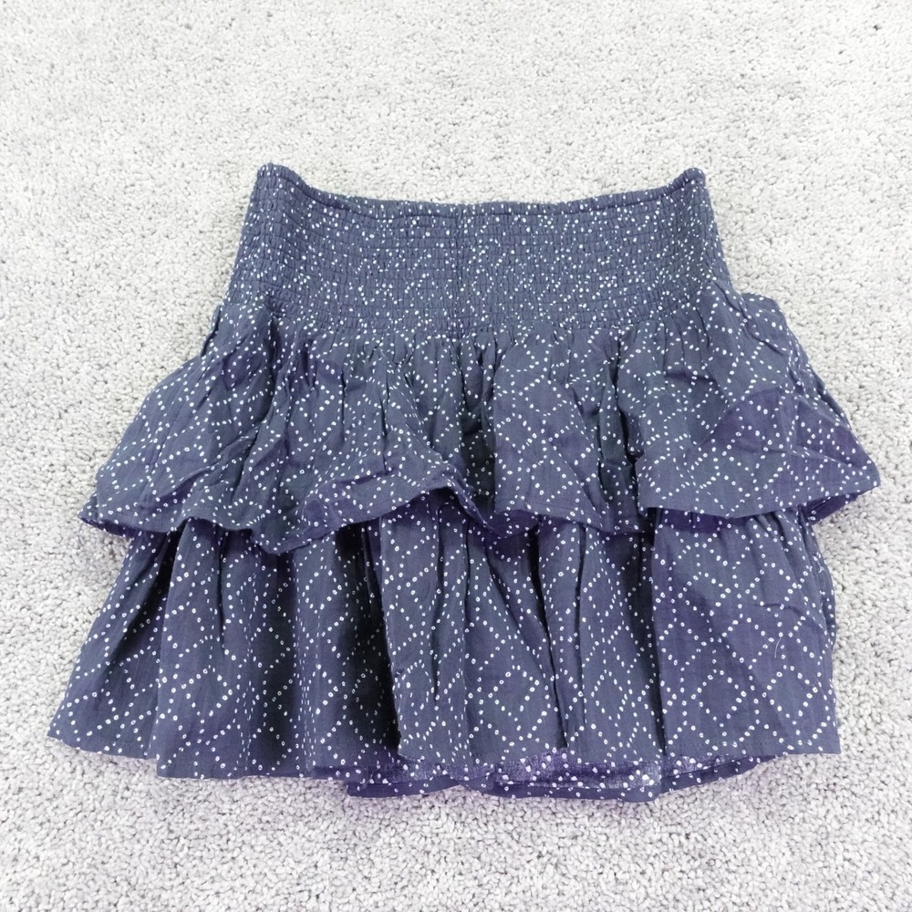 Universal Thread Skirt Womens Small Blue Polka Dot Tiered Ruffle Smocked Cotton